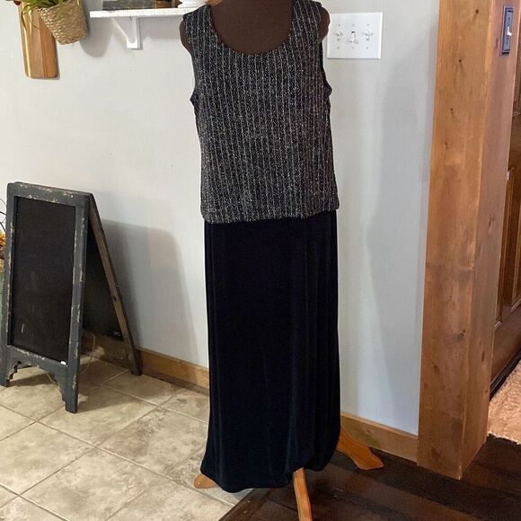 R&M Richards evening gown maxi womens dress size 16 sleeveless sparkle black sil - Picture 1 of 13